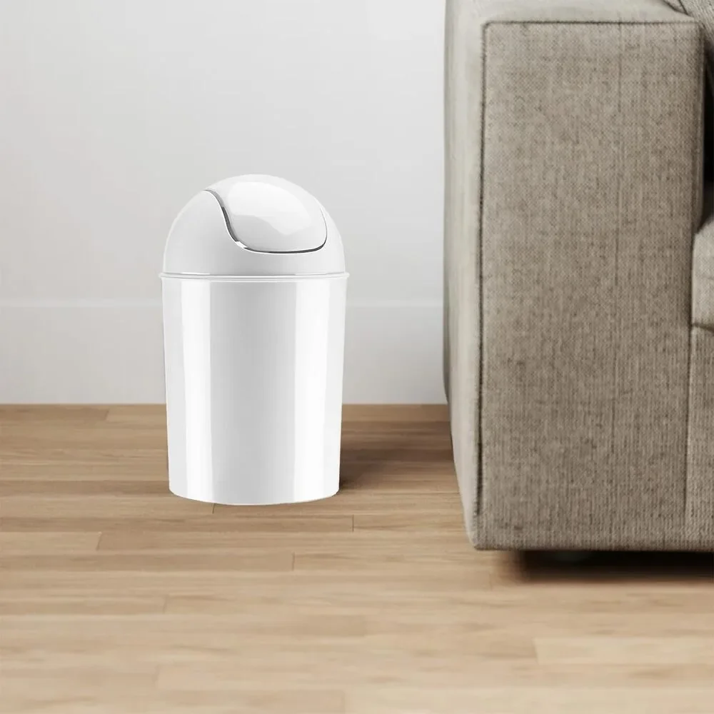 Mini Trash Can 1.25 Gallon White Swing Lid Small Waste Bin for Bathroom Kitchen
